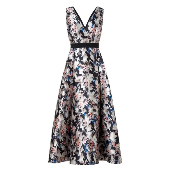 L.K. Bennett Juana Sleeveless Abstract Print Full Skirt Gown 2 Pockets - Picture 3 of 12